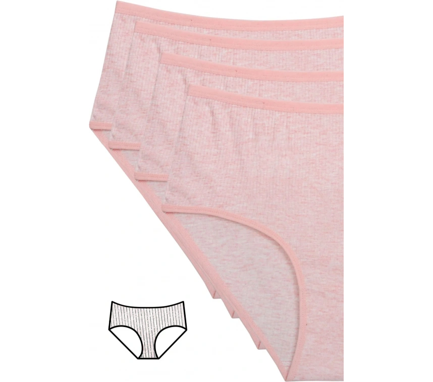 4lü Yeni Seri Renkli Yüksek Bel Fitilli Ribana Bato Külot Pembe