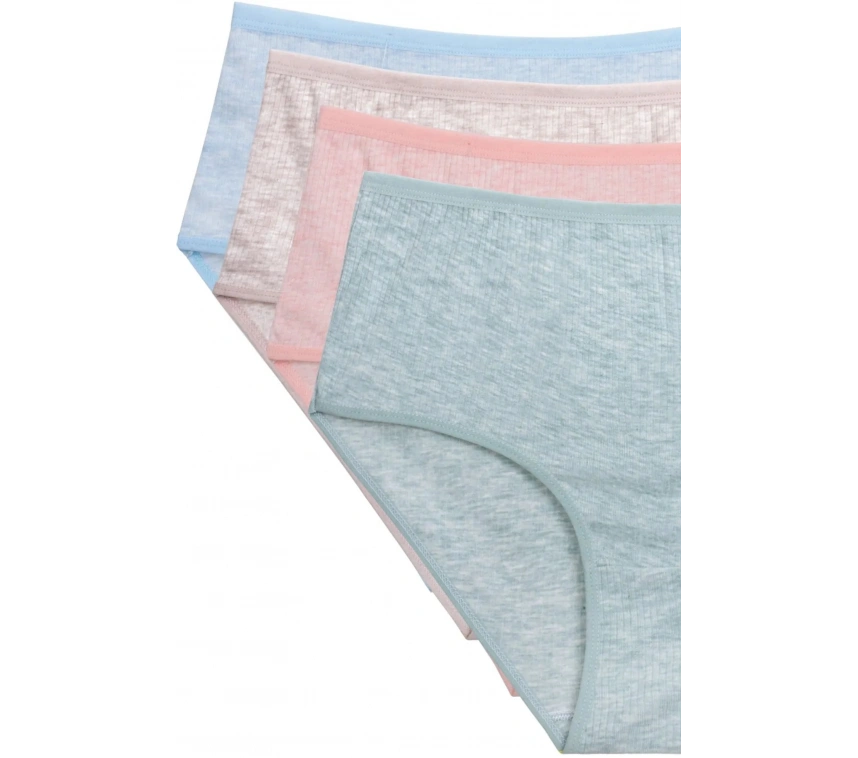 4lü Yeni Seri Renkli Yüksek Bel Fitilli Ribana Bato Külot Turquaz Yeşil Şeftali Pudra