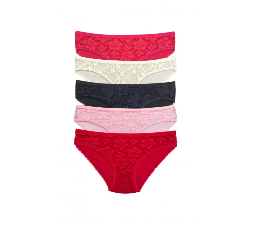 5 Adet Önü Dantelli Transparan Kadın Slip Külot S59