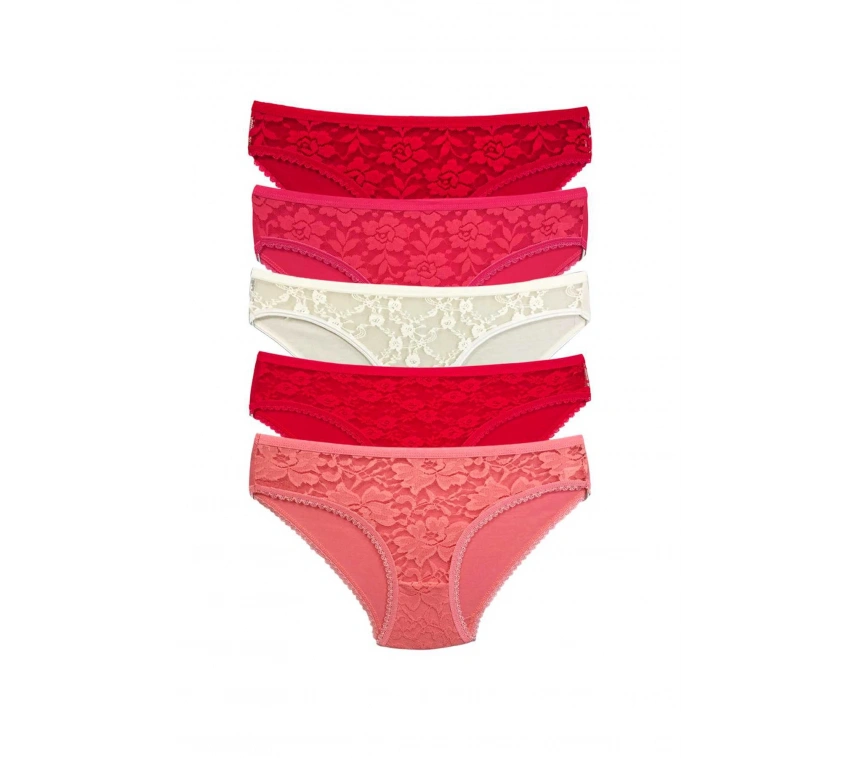 5 Adet Önü Dantelli Transparan Kadın Slip Külot S98