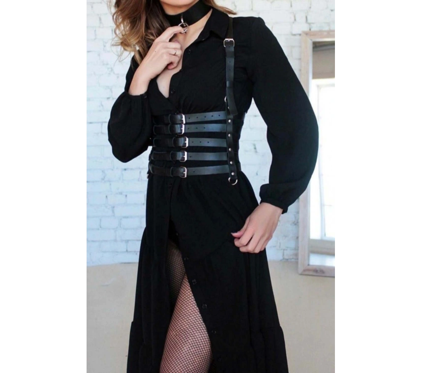 5 Sıralı Deri Kemer Ve Choker Takım - Brf609