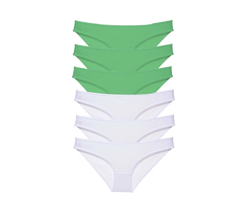 6 Adet Eko Set Likralı Kadın Slip Külot Yeşil Beyaz