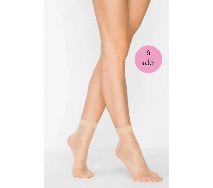 6 Adet Kadın Ten Süper 15 Mat Soket Çorap Açık Ten