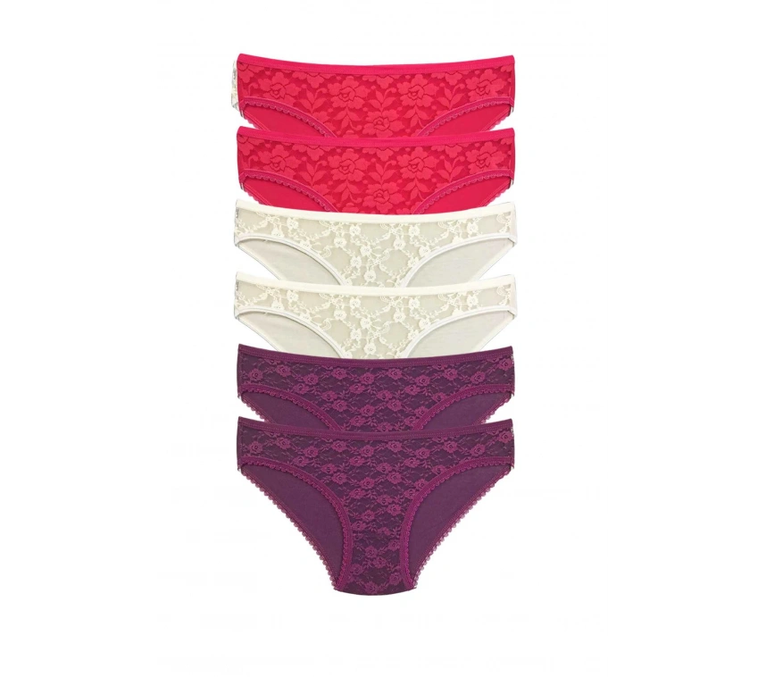 6 Adet Önü Dantelli Transparan Kadın Slip Külot S130