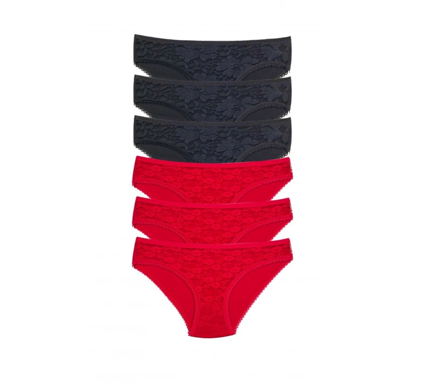 6 Adet Önü Dantelli Transparan Kadın Slip Külot S21