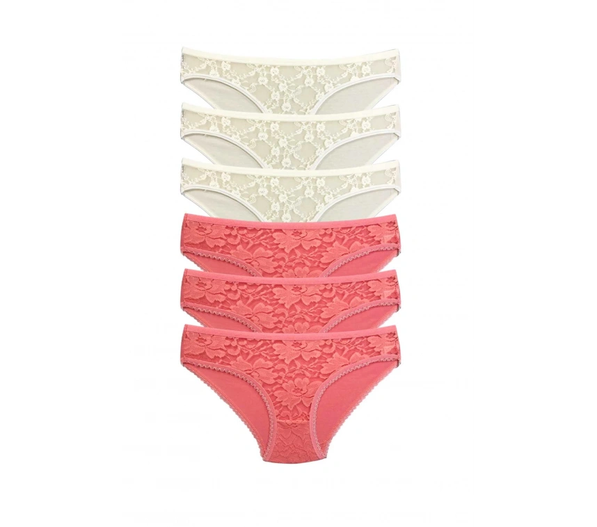 6 Adet Önü Dantelli Transparan Kadın Slip Külot S35