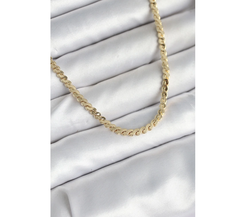 60 cm Gold Renk Pirinç Yassı Zincir Model Kadın Kolye