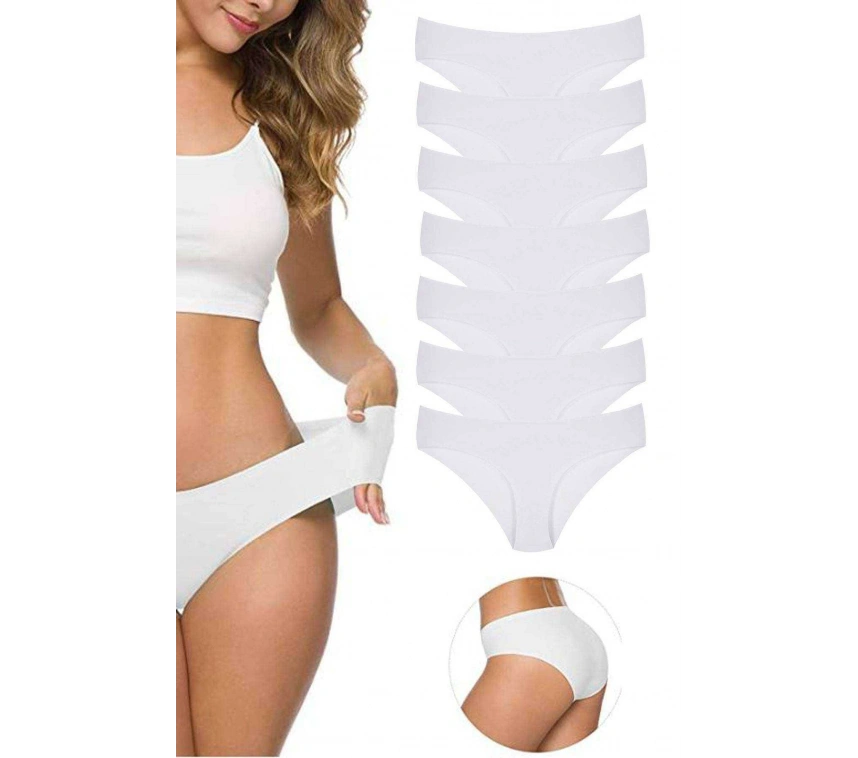 7 Adet Kadın Dikişsiz Lazer Kesim Esnek İz Yapmayan Külot Beyaz