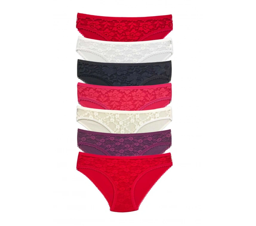 7 Adet Önü Dantelli Transparan Kadın Slip Külot S1