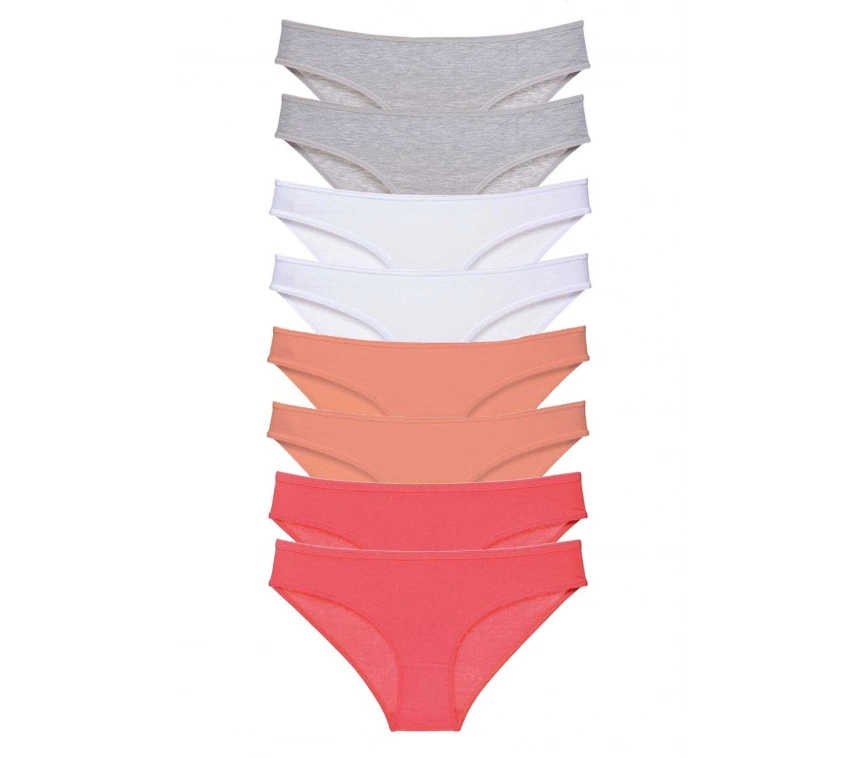 8 Adet Süper Eko Set Likralı Kadın Slip Külot Gri Beyaz Pudra Fuşya