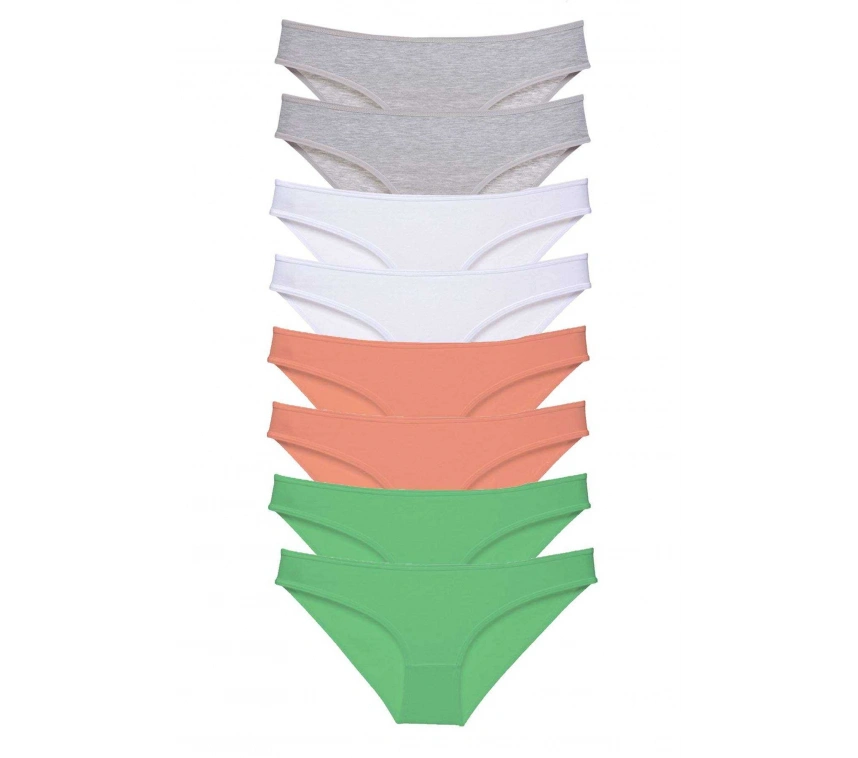 8 Adet Süper Eko Set Likralı Kadın Slip Külot Gri Beyaz Pudra Yeşil
