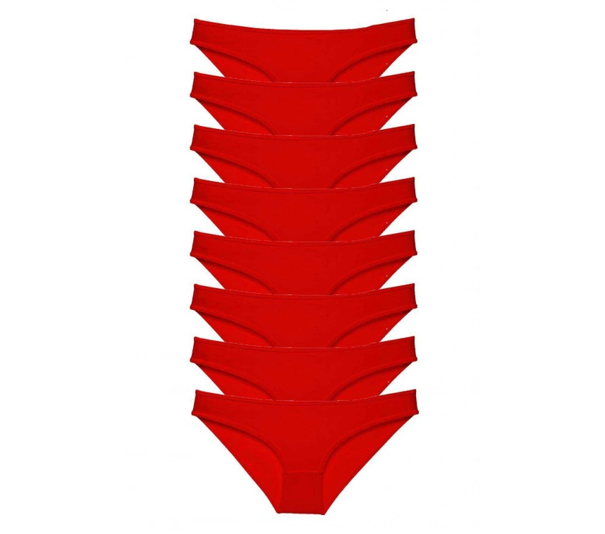 8 Adet Süper Eko Set Likralı Kadın Slip Külot Kırmızı