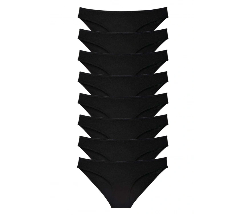 8 Adet Süper Eko Set Likralı Kadın Slip Külot Siyah