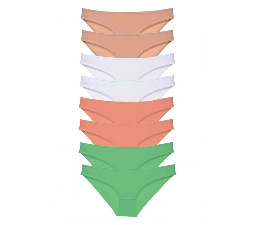 8 Adet Süper Eko Set Likralı Kadın Slip Külot Ten Beyaz Pudra Yeşil