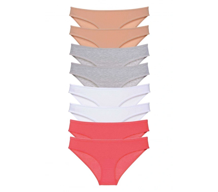 8 Adet Süper Eko Set Likralı Kadın Slip Külot Ten Gri Beyaz Fuşya