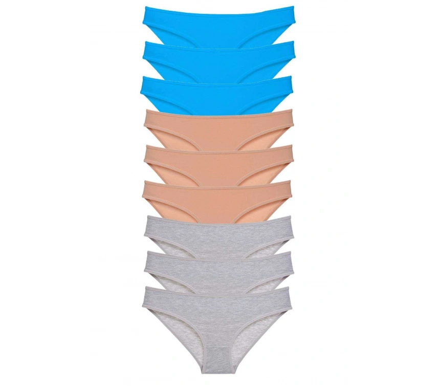 9 Adet Süper Eko Set Likralı Kadın Slip Külot Ten Gri Mavi