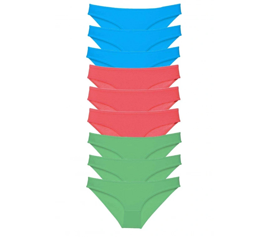 9 Adet Süper Eko Set Likralı Kadın Slip Külot Yeşil Fuşya Mavi