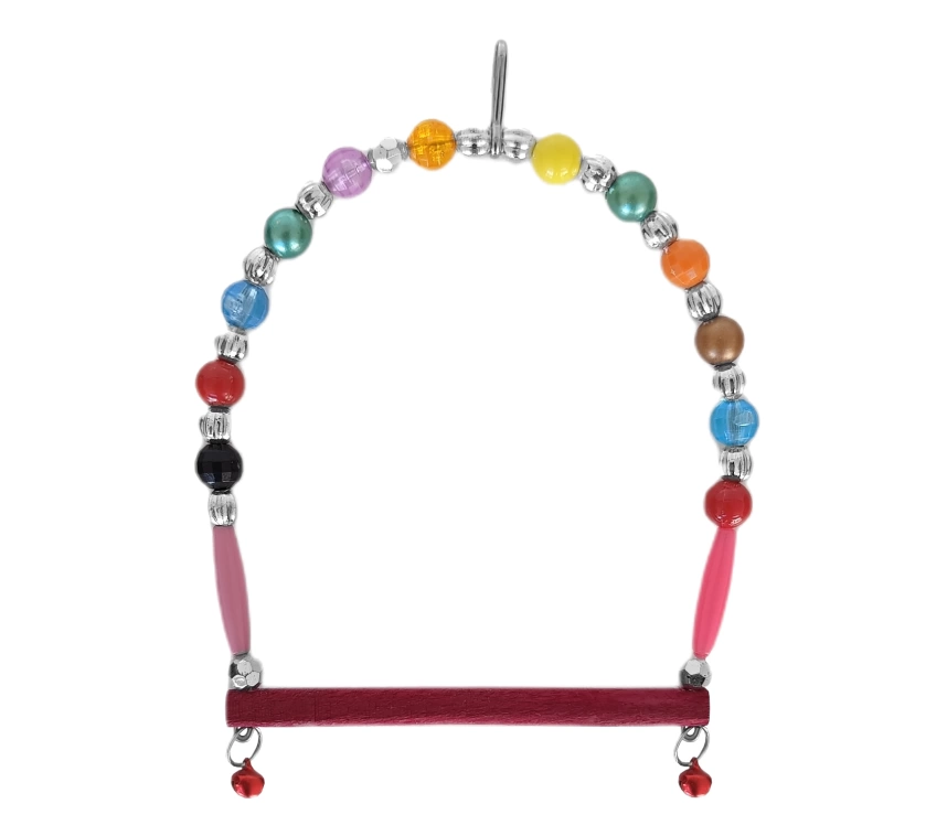 Ahşap Tünekli Şeffaf Boncuklu Kuş Salıncağı 10-12 cm Renkli