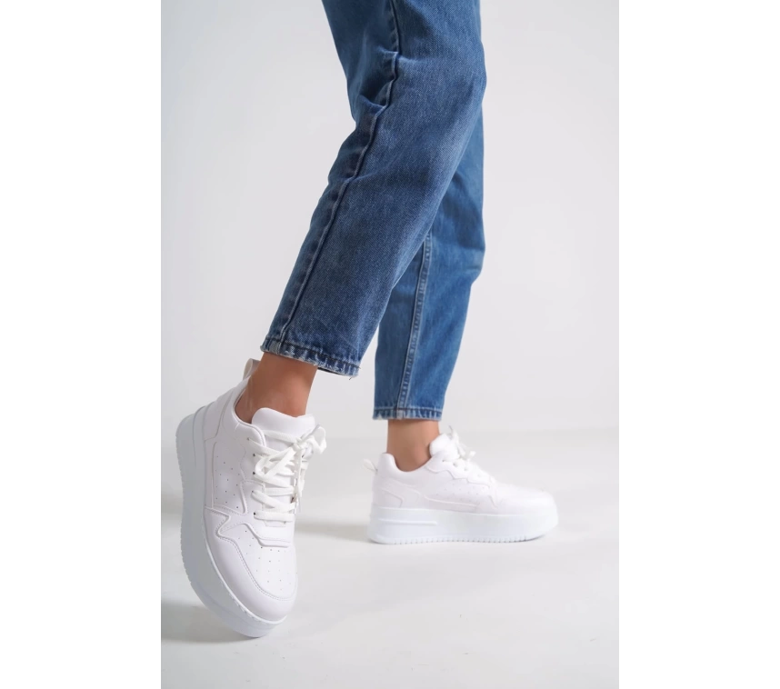 ALESSI Bağcıklı Ortopedik Taban Kadın Sneaker Spor Ayakkabı BT - Beyaz