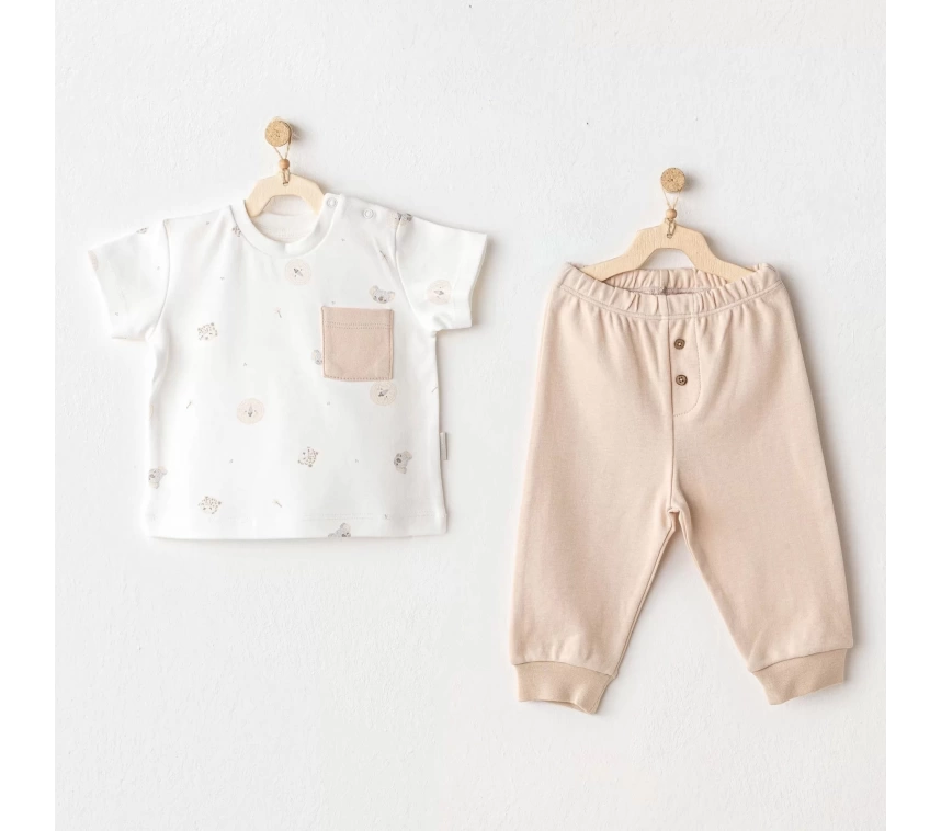 Andywawa Ac25848 Happy Animals Bebek 2li Takım Beige