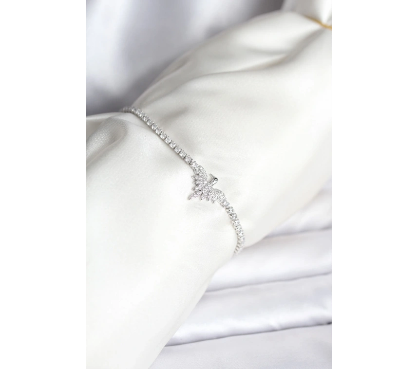 Anka Kuşu Model Zirkon Taşlı Gümüş Renk Pirinç Su Yolu Kadın Bileklik