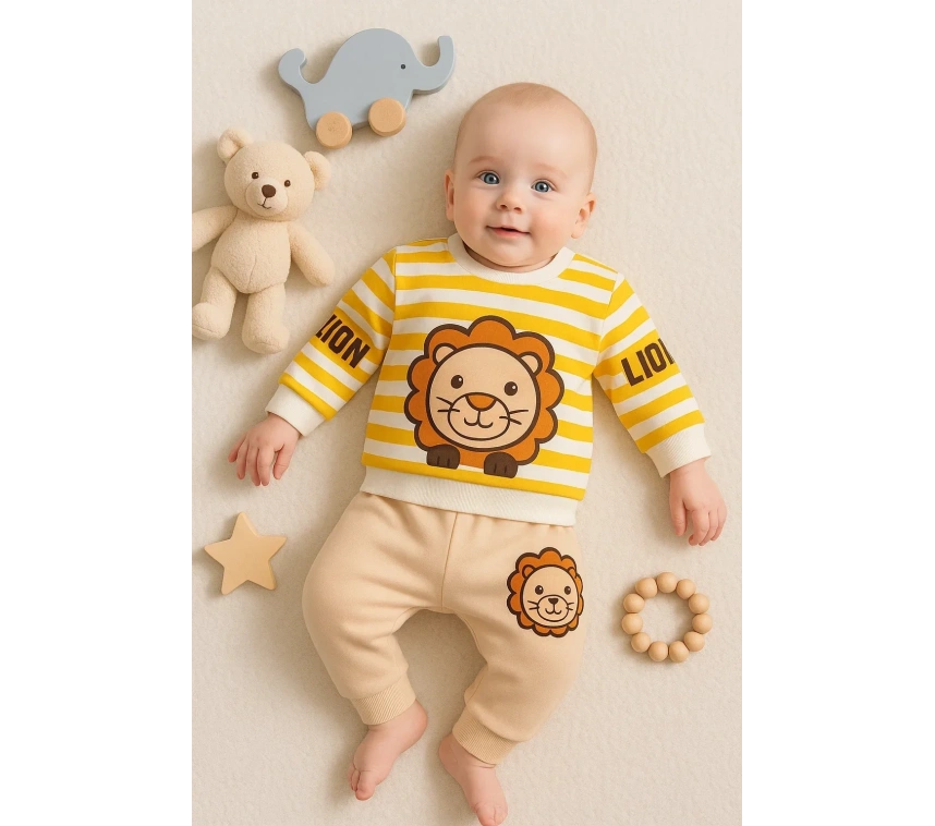 Aslan Desenli 2li % 100 Pamuk Erkek Bebek Takımı