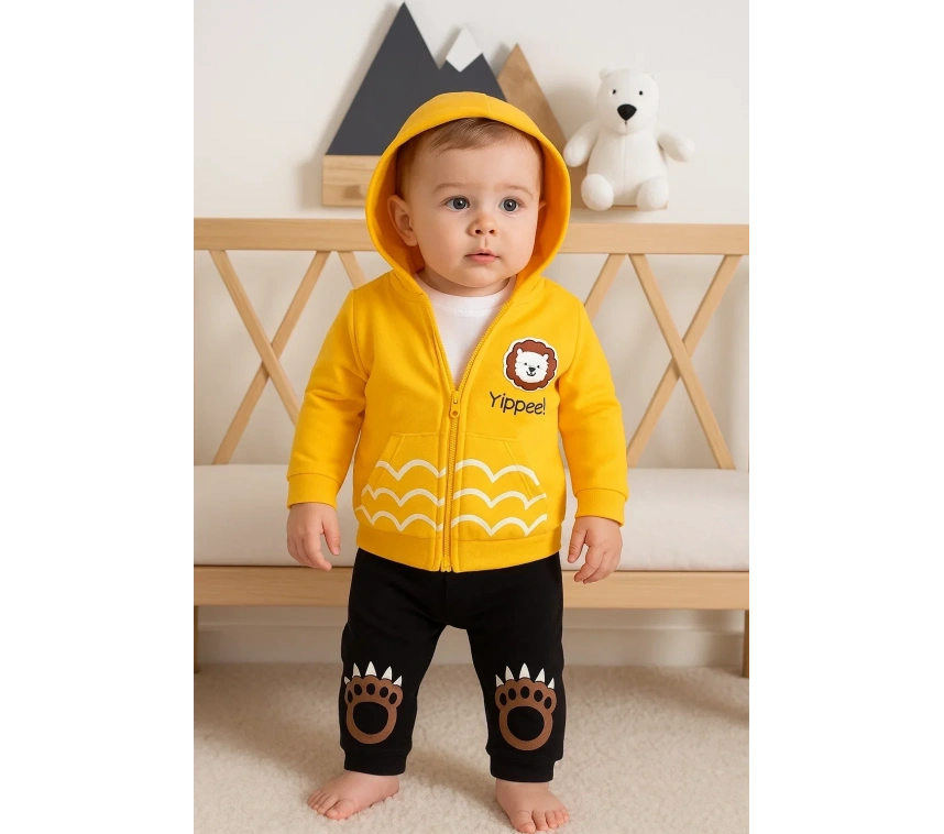 Aslan Desenli 3lü Erkek Bebek Takımı