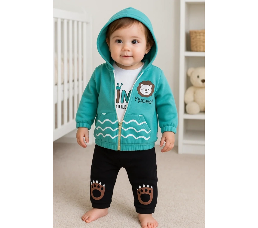 Aslan Desenli 3lü Erkek Bebek Takımı