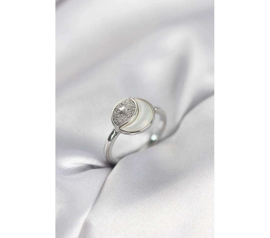 Ay Yıldız Model Gümüş Renk Zirkon Taşlı Kadın Yüzük