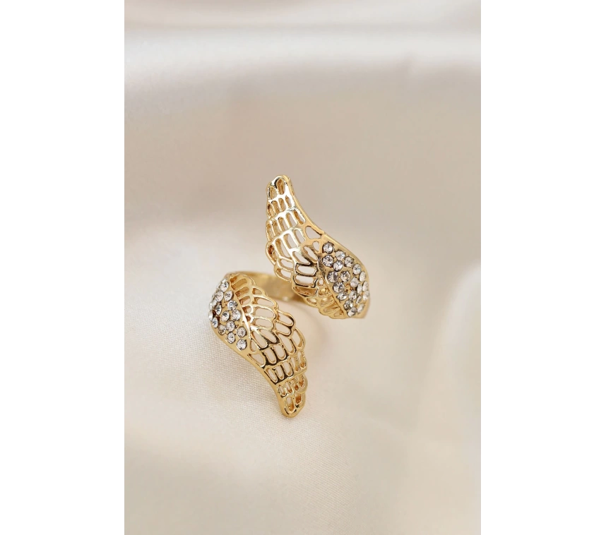 Ayarlamalı Gold Renk Metal Zirkon Taşlı Kanat Yüzük