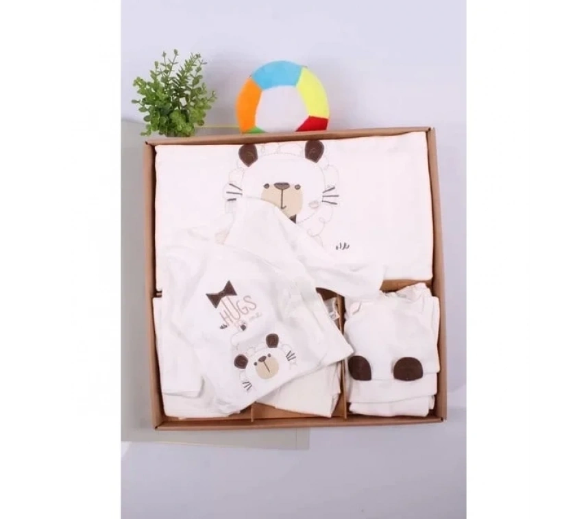 Ayıcık Desenli 10 Parça Kutulu %100 Pamuk Erkek Bebek Hastane Çıkışı
