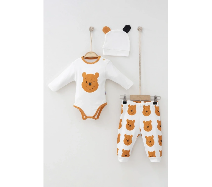 Ayıcık Desenli Şapkalı Erkek Bebek Takım