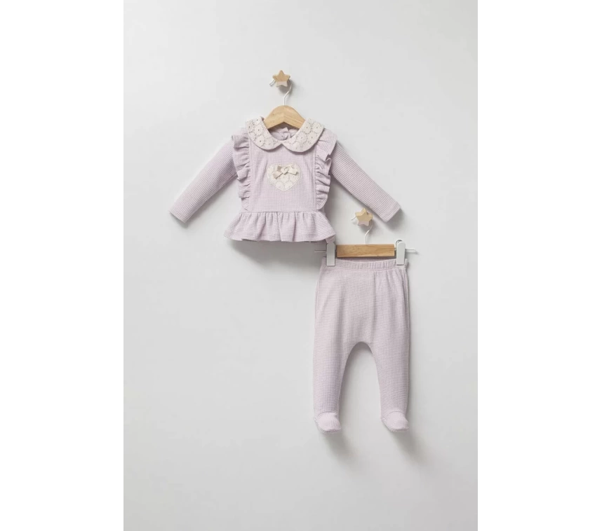 Baby Lace Heart Bebek Zıbın Takım  Lila