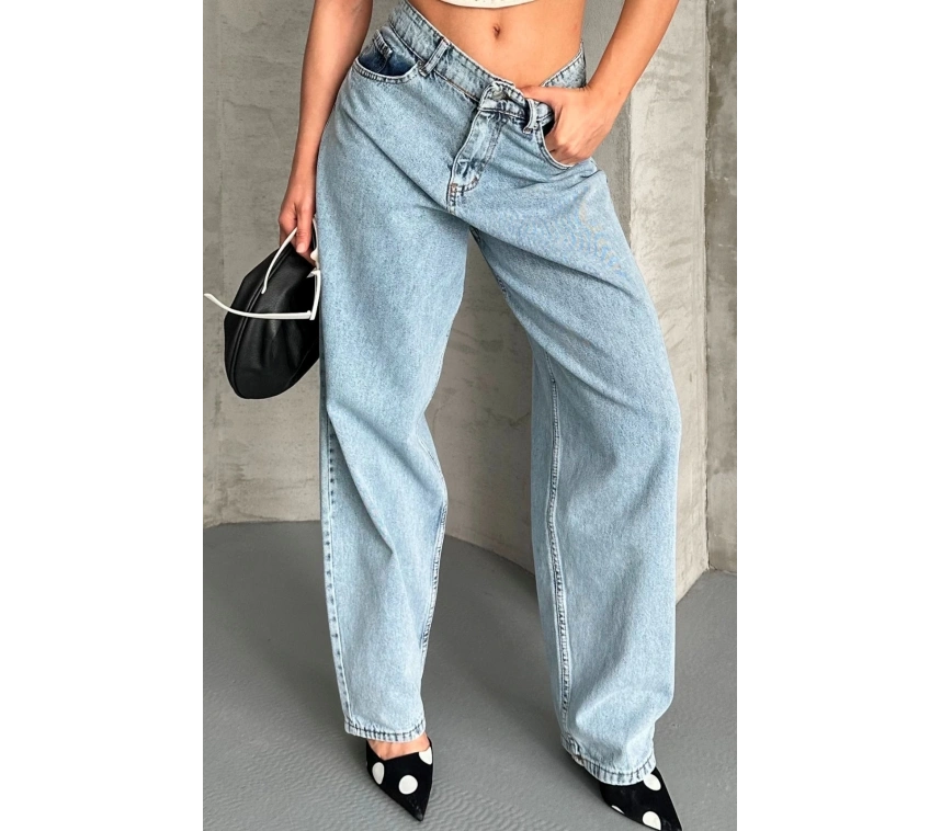 Baggy kar yıkama buz mavi jeans pantolon