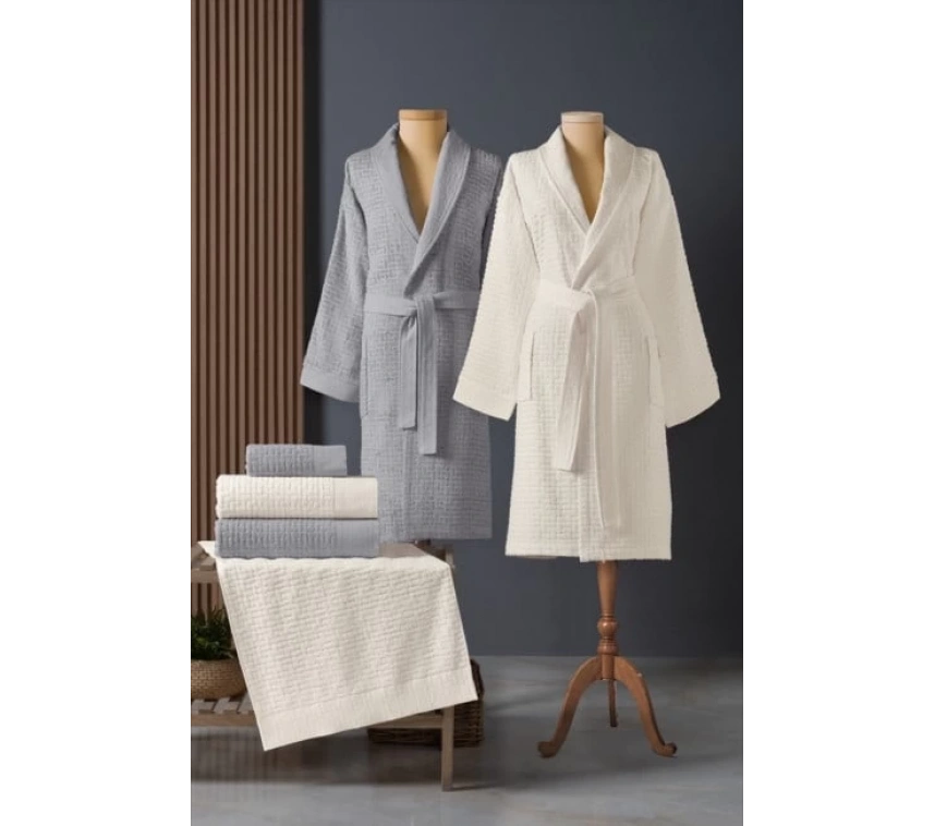 Bambu Bornoz Seti Lisse Coin İvory