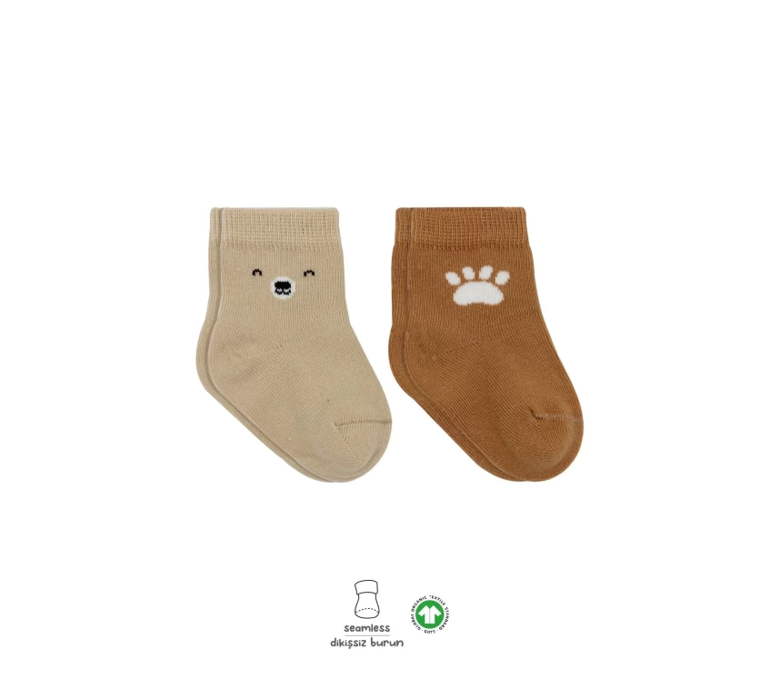 Bear Penye Soket Çorap 2li Bej