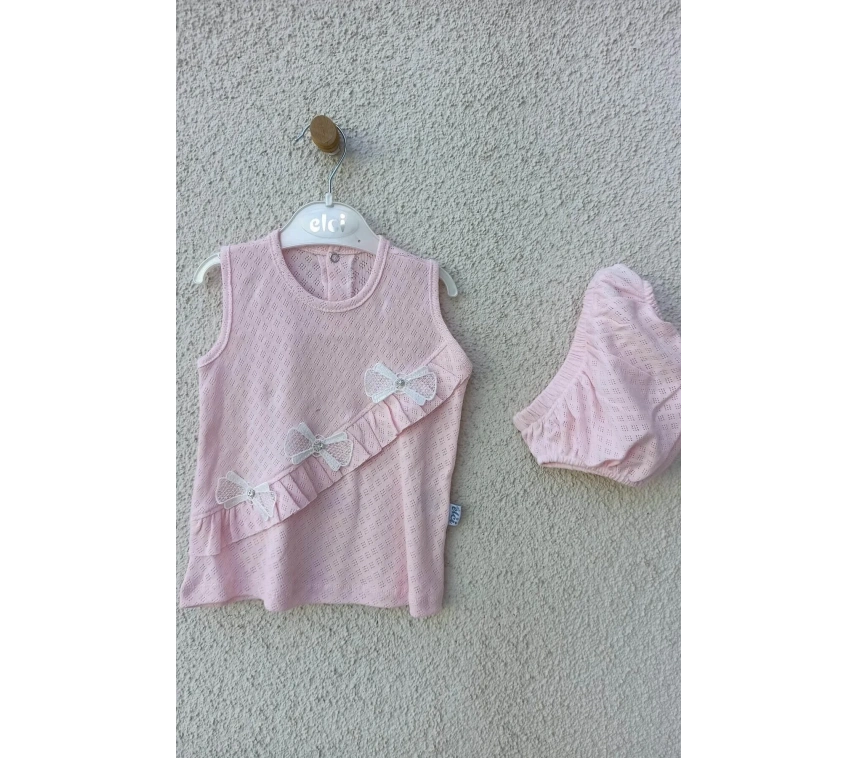 Bebek Brode Fiyonklu Külotlu Yazlık Takım