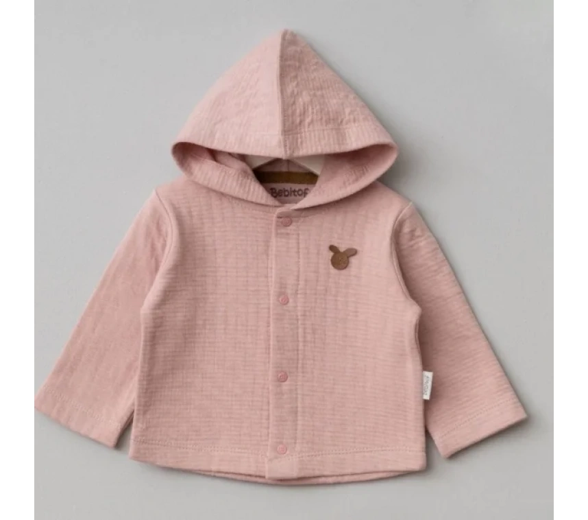Bebitof Kapüşonlu Bebek Hırka 80153 Pudra