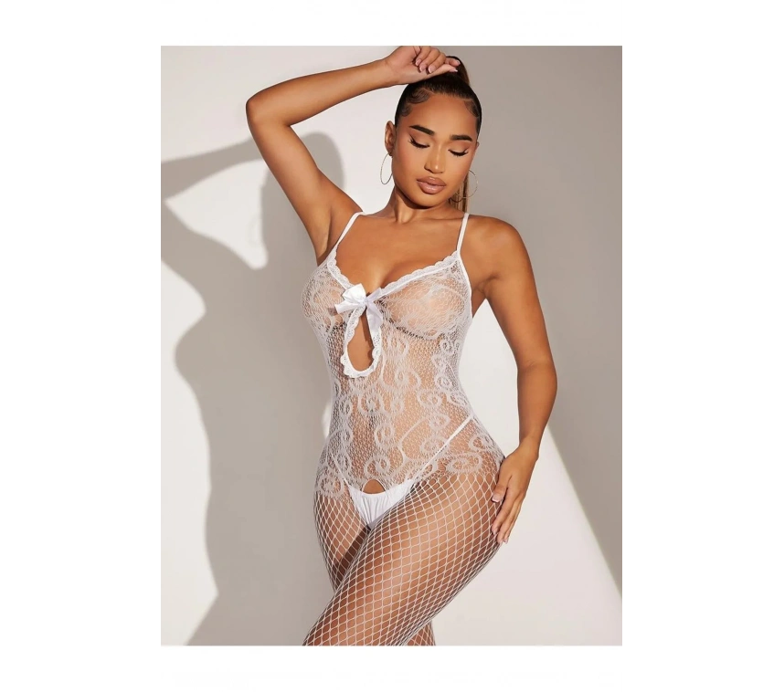 Beyaz Fantezi Kadın Seksi  Vücut Çorabı