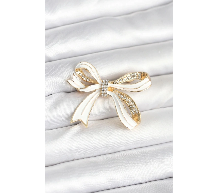 Beyaz Renk Fiyonk Model Broş