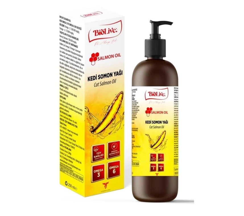 Biolive Kediler İçin Somon Yağı Tüy-Dış Eti-Bağışıklık-Kalp ve Göz Sağlığı 200ml