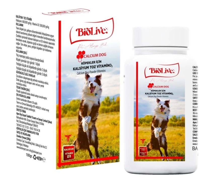 Biolive Köpekler İçin Kalsiyum Toz Vitamin 100gr