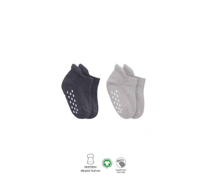 Bistyle 2li Altı Havlu Sneakers Kaymaz Çorap 20501 Gri-antrasit