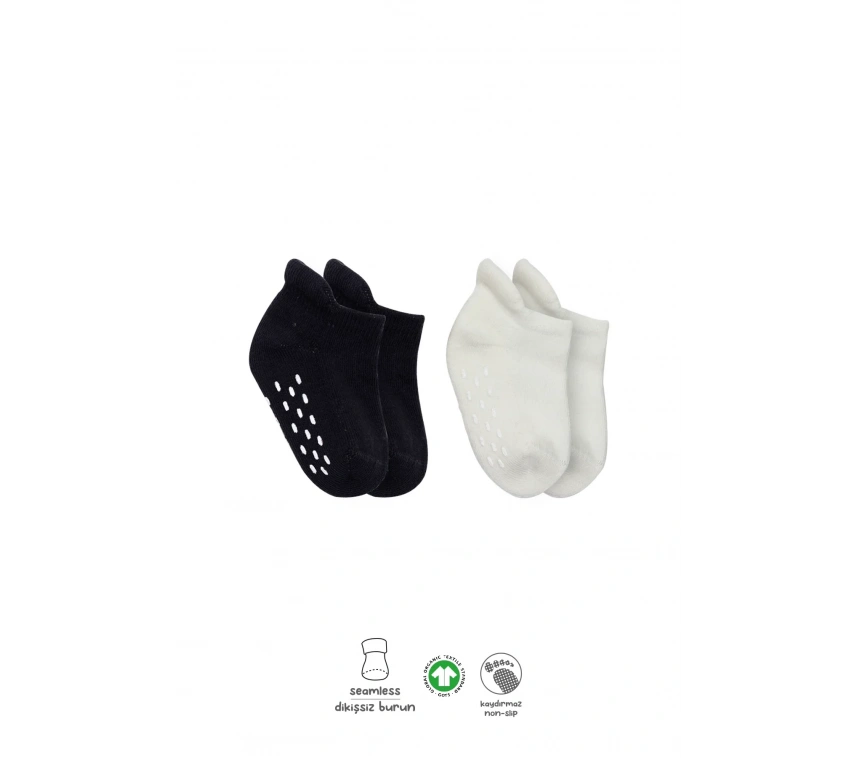 Bistyle 2li Altı Havlu Sneakers Kaymaz Çorap 20501 Siyah Ekru