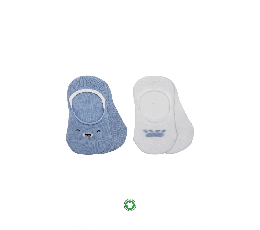 Bistyle 2li Babet Cute Face Penye Çorap 30103 Mavi-beyaz