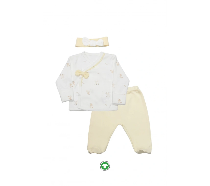 Bistyle 3lü Zıbın Takım Welcome Baby Duck 13104 Sarı-ekru