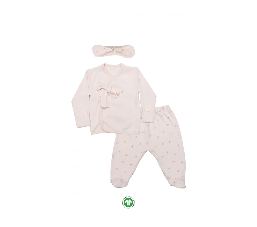 Bistyle 3lü Zıbın Takım Grow İn Love 13102 Pembe Ekru