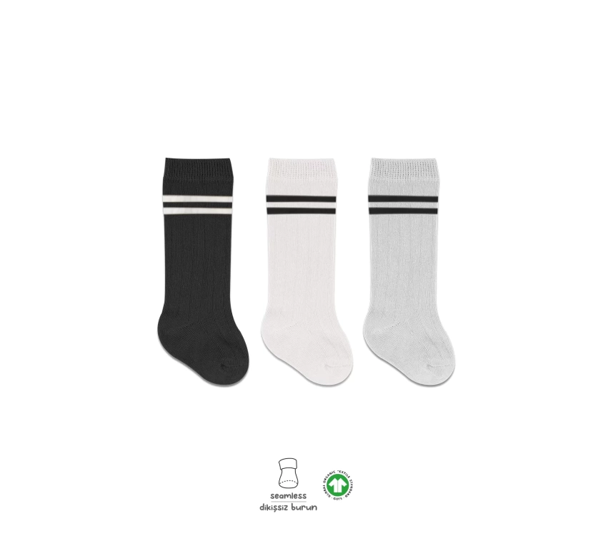Bistyle Derby Dizaltı Çorap 3lü Bs40101 Siyah Ekru Gri Çemberli