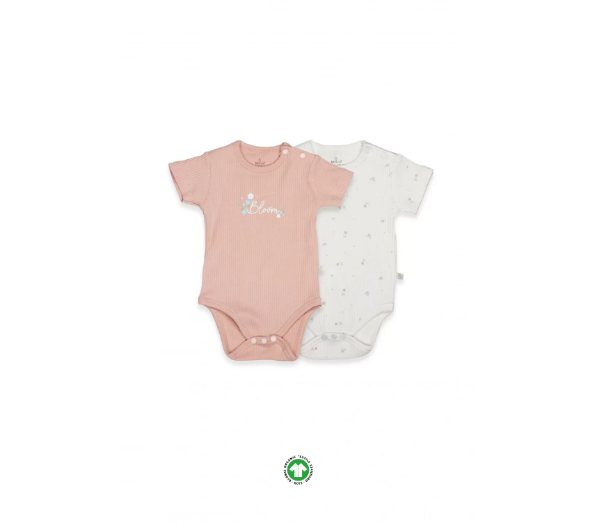 Bistyle Flying Bloom White Yarım Kol 2li Body 17118 Ekru Gül Kurusu