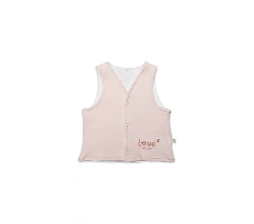 Bistyle Grow İn Love Çift Taraflı Bebe Yelek 18102 Pembe Ekru